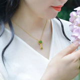 Natural Hetian Jade Green Geometric Necklace Pendant Gilt Ancient Craft