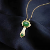 Natural Hetian Jade Green Geometric Necklace Pendant Gilt Ancient Craft