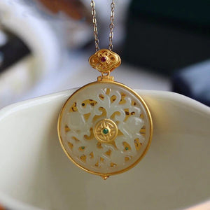 Hetian Jade Inlaid Crystal Gawu Box Necklace Pendant