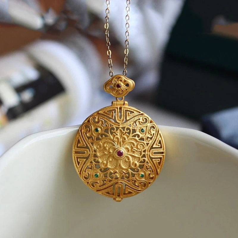 Hetian Jade Inlaid Crystal Gawu Box Necklace Pendant
