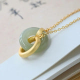 Natural Hetian Jade Double Round Interlocking Necklace Pendant Charm