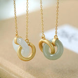 Hetian Jade Double Round Necklace Pendant Charm Chinese Lady Jewelry