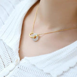 Hetian Jade Double Round Necklace Pendant Charm Chinese Lady Jewelry