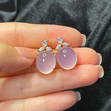Ice Romantic Violet Chalcedony Oval Earrings Sweet Silver Jewelry