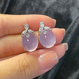 Ice Romantic Violet Chalcedony Oval Earrings Sweet Silver Jewelry