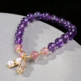 Strawberry Crystal Amethyst Bracelet with Peanut Pendant