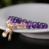 Strawberry Crystal Amethyst Bracelet with Peanut Pendant