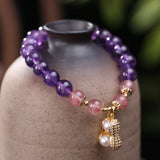 Strawberry Crystal Amethyst Bracelet with Peanut Pendant