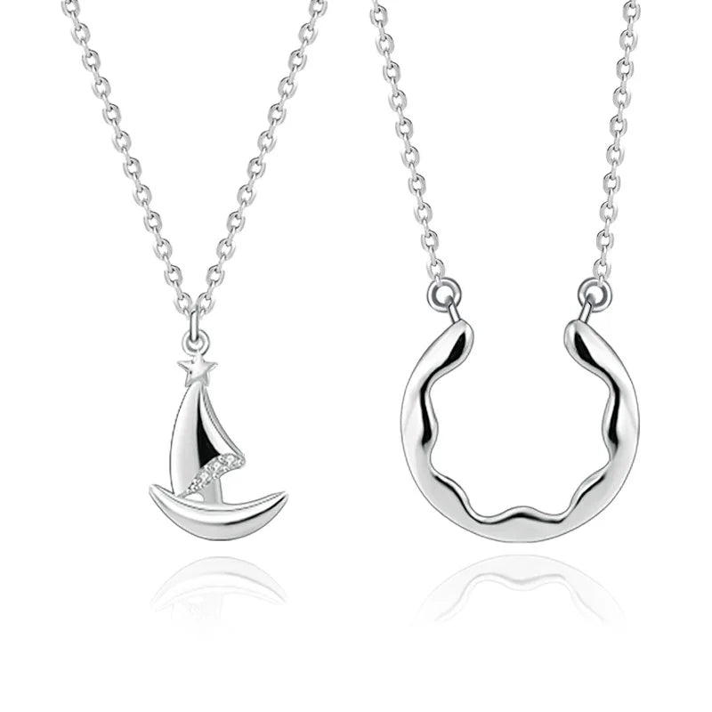 Ocean Boat Haven 925 Silver Couple Necklaces Romantic Jewelry