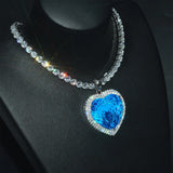 Exaggerated Ocean Heart Necklace High Carbon Diamond Jewelry