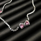 Women's Pink Diamond Heart Necklace High Carbon Diamond Jewelry