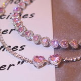 Women's Pink Diamond Heart Necklace High Carbon Diamond Jewelry
