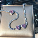 Women's Pink Diamond Heart Necklace High Carbon Diamond Jewelry