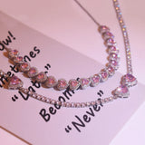Women's Pink Diamond Heart Necklace High Carbon Diamond Jewelry