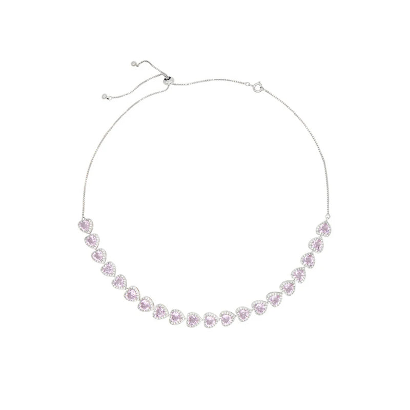Women's Pink Diamond Heart Necklace High Carbon Diamond Jewelry