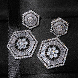 Exaggerated 6 Sided Square Diamond Stud Earrings