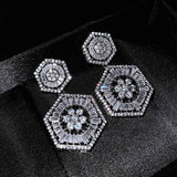 Exaggerated 6 Sided Square Diamond Stud Earrings