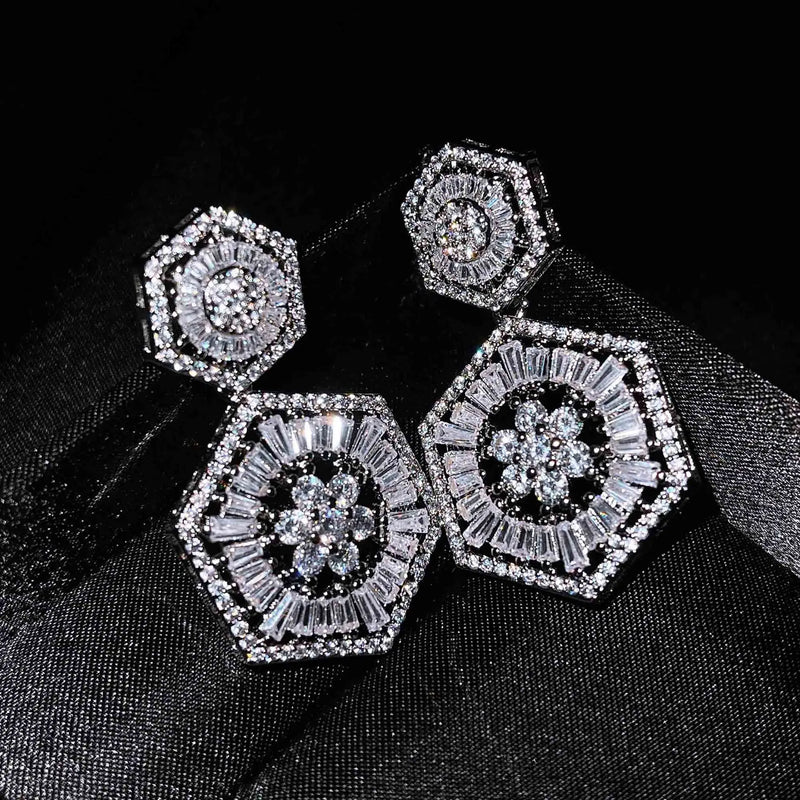 Exaggerated 6 Sided Square Diamond Stud Earrings