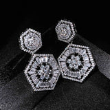 Exaggerated 6 Sided Square Diamond Stud Earrings