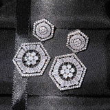 Exaggerated 6 Sided Square Diamond Stud Earrings