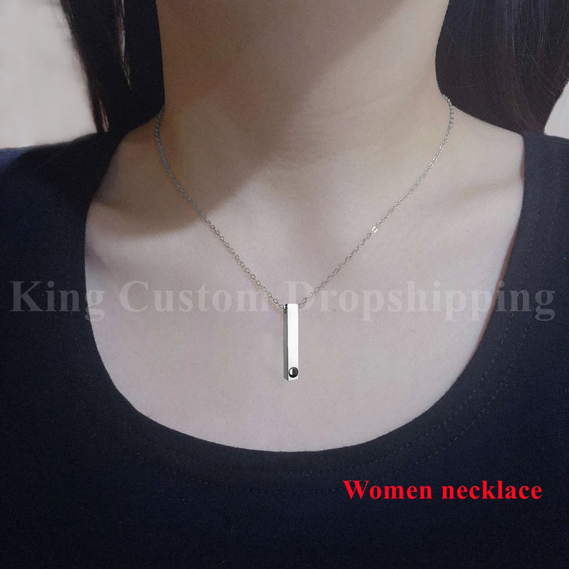 Projection Bar Necklace Rectangle Photo Pendants for Men and Women