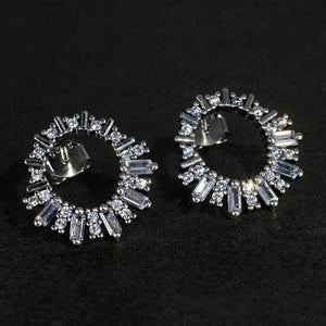925 Sterling Silver Stud Earrings Zircon Inlaid Vintage Jewelry