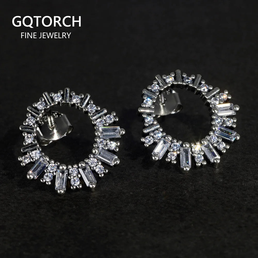 925 Sterling Silver Stud Earrings Zircon Inlaid Vintage Jewelry