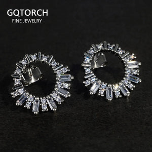 925 Sterling Silver Stud Earrings Zircon Inlaid Vintage Jewelry