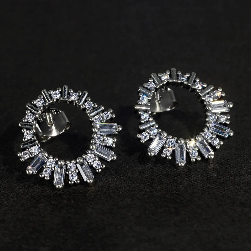 925 Sterling Silver Stud Earrings Zircon Inlaid Vintage Jewelry