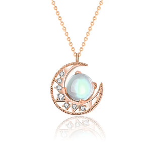S925 Silver Moon and Star Necklace with Moonstone Pendant
