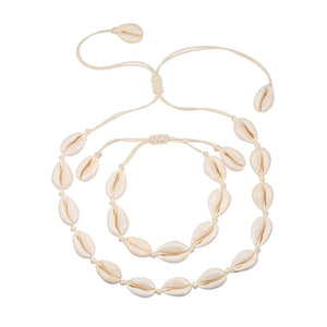 Seashells Necklace Bracelet Set Knit Chain Rope Choker Bracelets Gift
