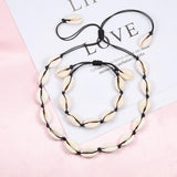 Seashells Necklace Bracelet Set Knit Chain Rope Choker Bracelets Gift