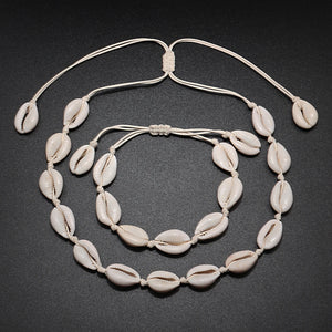 Seashells Necklace Bracelet Set Knit Chain Rope Choker Bracelets Gift