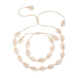 Seashells Necklace Bracelet Set Knit Chain Rope Choker Bracelets Gift