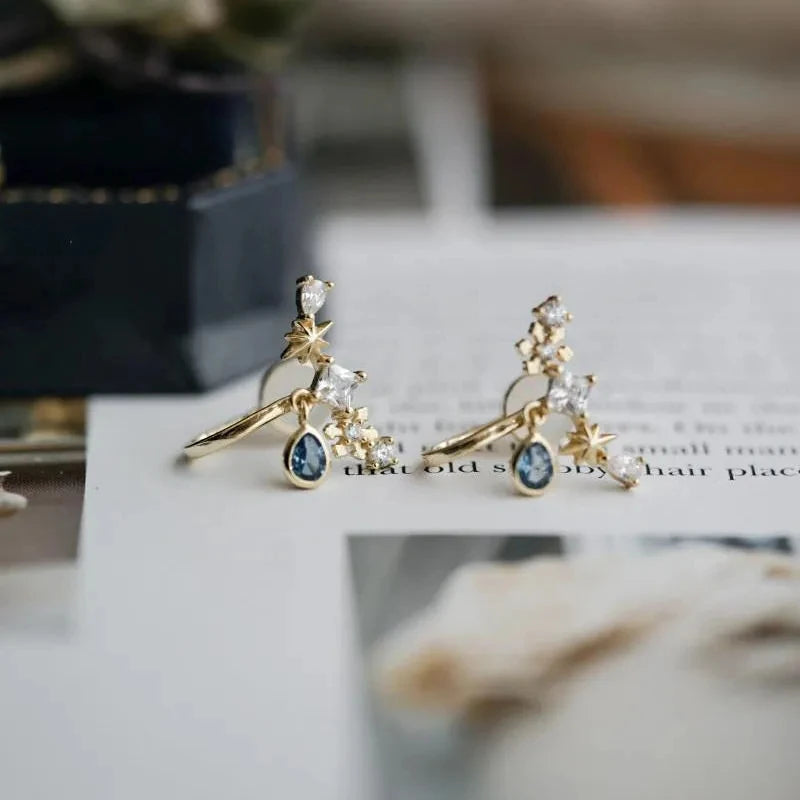 Silver Water Drop Pendant Stud Earrings - Snowflake Charm
