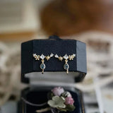Silver Water Drop Pendant Stud Earrings - Snowflake Charm