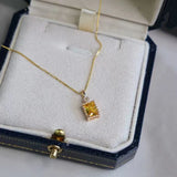 Silver Inlaid Light Square Citrine Pendant Necklace