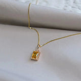 Silver Inlaid Light Square Citrine Pendant Necklace