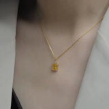 Silver Inlaid Light Square Citrine Pendant Necklace