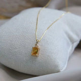 Silver Inlaid Light Square Citrine Pendant Necklace