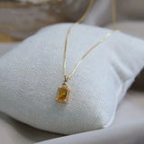 Silver Inlaid Light Square Citrine Pendant Necklace