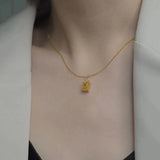 Silver Inlaid Light Square Citrine Pendant Necklace
