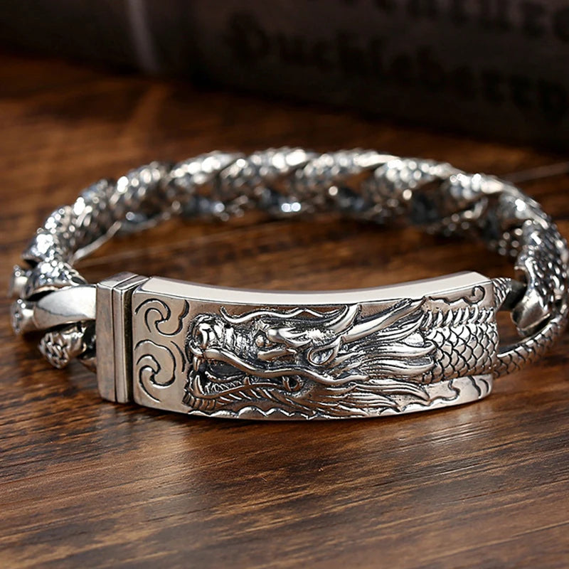 Silver Men's Chinese Style Retro Faucet Bracelet