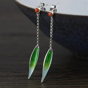Red Tourmaline Rice Dumpling Tassel Earrings Chinese Retro Charm
