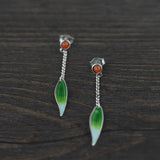 Red Tourmaline Rice Dumpling Tassel Earrings Chinese Retro Charm