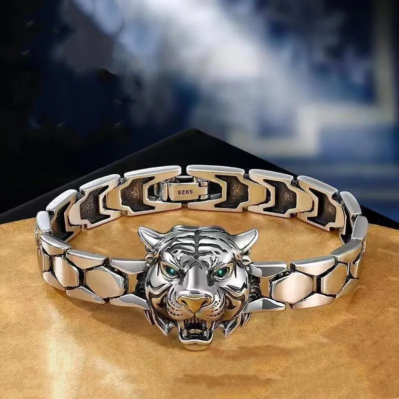 Tiger Head S925 Sterling Silver Domineering Tiger Zodiac Bracelet