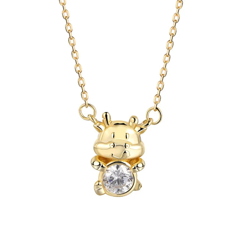 Zodiac Cow Necklace 925 Silver Zircon Chain Women Jewelry