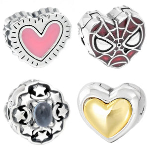 Golden Radiant Heart Spider Moon Star Clasp 925 Silver Bracelet Bangle Charm
