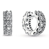 Double Band Pave Hoop Crystal Earrings 925 Sterling Silver Europe Gift