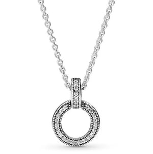 Double Circle Pendant Crystal Necklace 925 Sterling Silver Charm Jewelry